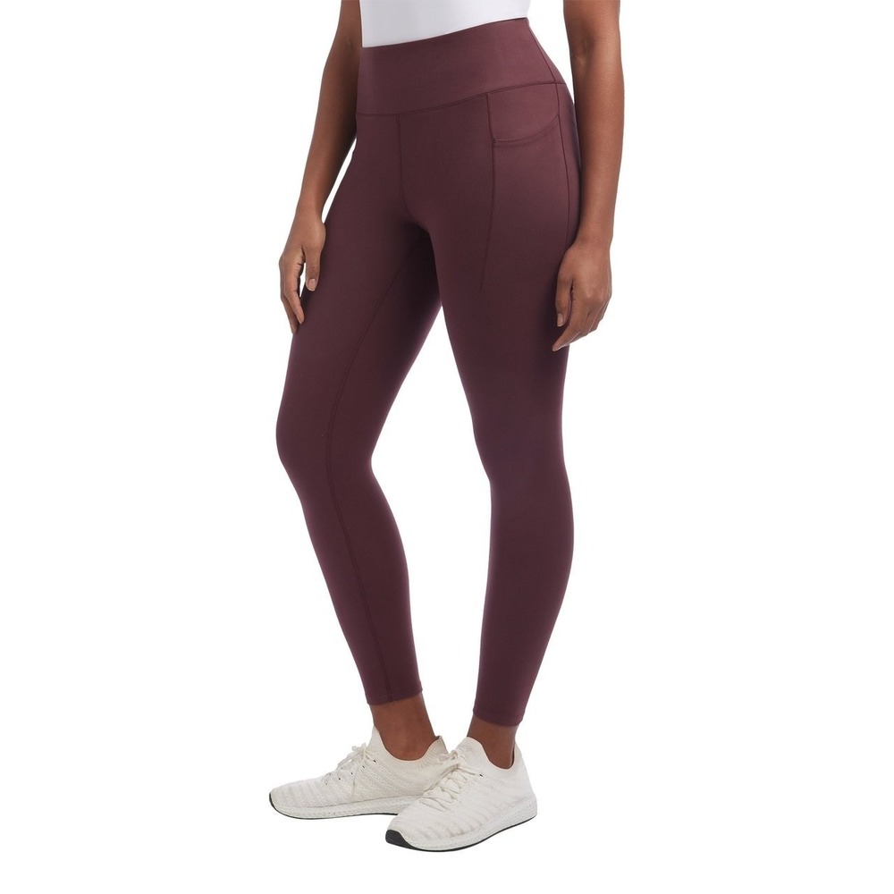 Danskin Womens Brushed Leggings Maroon Pockets Athleisure Style 4560 Medium